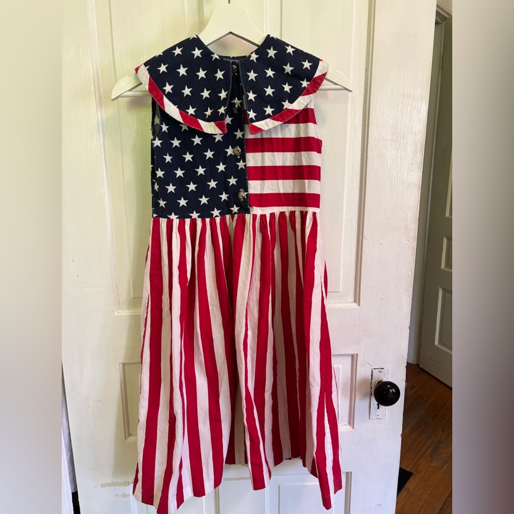 Girls Americana Vintage Handmade Flag Dress. Floor length. Size 8.